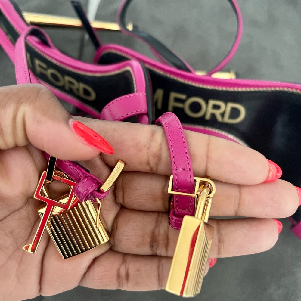 Authentic Tom Ford Shiny Leather Padlock Pointy Sandal (Perry Pink) - Picture 8 of 13